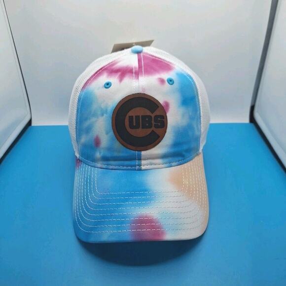 Chicago Cubs Tie Dye Trucker Snapback Leather Patch Hat MLB The Game Cotton - Picture 1 of 7